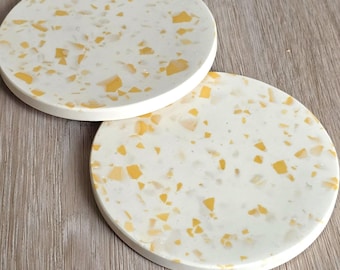 Terrazzo Coasters | Yellow and White | Minimalist and Modern