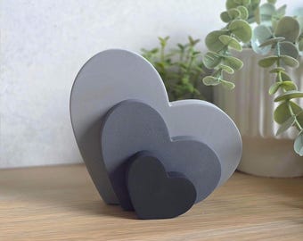 Concrete Grey Heart Ornaments | Set of 3 Hearts