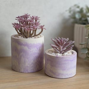 Purple Planters | Marble Effect | Artificial Succulent | 2 Sizes Available