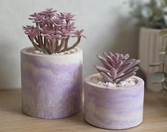 Purple Planters | Marble Effect | Artificial Succulent | 2 Sizes Available