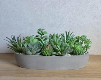 Oval Succulent Planter with Artificial Succulents | Oval Plant Pot with Succulent Arrangement