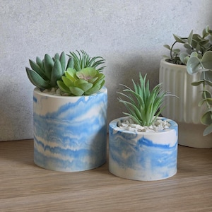 Blue Marble Plant Pot | Artificial Succulents | Colourful Planters | Various Sizes Available