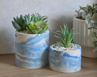 Blue Marble Plant Pot | Artificial Succulents | Colourful Planters | Various Sizes Available