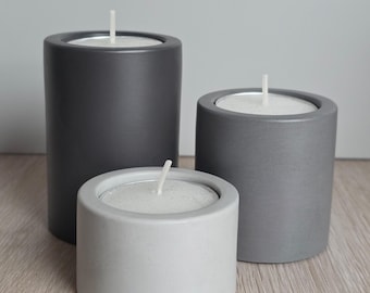Column Tea Light Holders | Handmade Concrete Effect | Grey Candle Holders