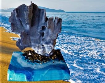Natural Coral & Olive Wood Sculpture: Handmade Table top Art