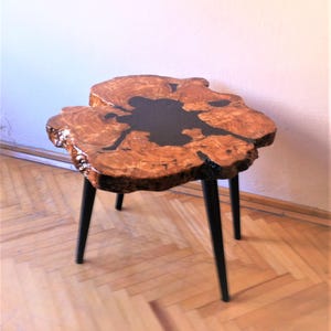 Rustic Live Edge Exotic Olive Wood Coffee Table, Handmade Epoxy Resin & Wood Legs Farmhouse Coffee Table,Reclaimed Wood Modern Coffee Table