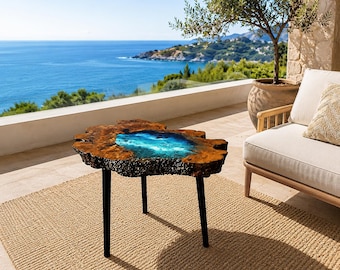 Live Edge Olive Wood Coffee Table: Handmade Rustic Ocean Decor