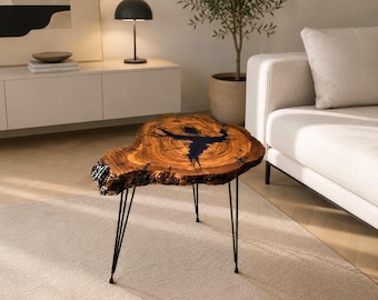 Handmade Live Edge Olive Wood Coffee Table: Epoxy Resin Root Table