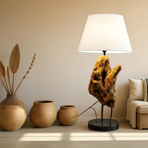 Rustic Driftwood Table Lampshade,2 Color Hat Options Unique Driftwood Table Lampshade,Artistic Olive Wooden Lamp,One-of-a-Kind Lampshade