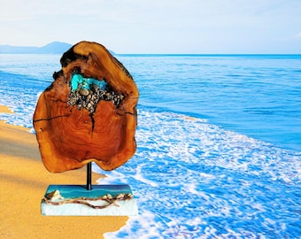 Live Edge Olive Wood Sculpture: Rustic Tabletop Art, Handmade