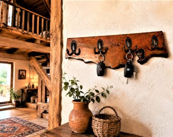 Handmade Live Edge Olive Wood Coat Rack: Rustic Wall Decor (23.6'')