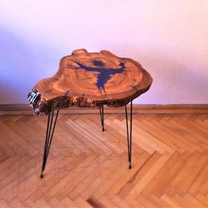 S5-Handmade Live Edge Olive Wood Coffee Table, Epoxy Resin Olive Root Table, Natural Wooden Table for Living Room, Unique Home Decor Gift.