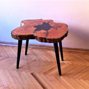 S6--Handcrafted Olive Wood & Epoxy Coffee Table, Live Edge Rustic Wooden Table for Modern Home Decor, Unique Olive Root Resin Table Gift