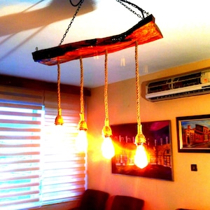 Natural Olive Wooden Chandelier, Rustic Pendant Light, Farmhouse Light Fixture, Pendant Light, Rustic Ceiling Light, Wooden Hanging Light