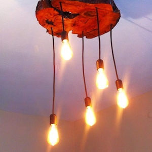 Handmade Olive Wood Pendant Chandelier,Rustic Lighting Fixture for Dining Room-Kitchen Island,Unique Farmhouse Ceiling Light,Modern Lighting