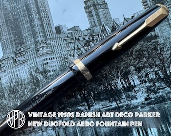 Vintage 1950s Art Deco PARKER New Duofold Jet Black Aerometric Fountain Pen
