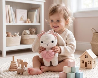 Patrón de conejito de ganchillo, conejo amigurumi en PDF, tutorial para juguete de peluche adorable, regalo hecho a mano para bebé