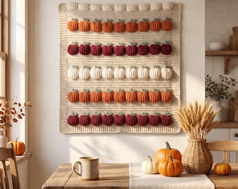 Patrón de tapiz de calabaza de ganchillo para colgar en la pared, tapiz otoñal en PDF, tutorial de decoración otoñal para el hogar.