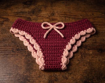 Patrón de ropa interior a crochet, bragas color baya y rosa (PDF), tutorial de lencería, proyecto de ropa interior hecha a mano