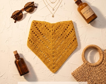 Patrón de pañuelo de ganchillo, bufanda triangular en PDF, tutorial de pañuelo de verano para la cabeza, proyecto de moda hecho a mano