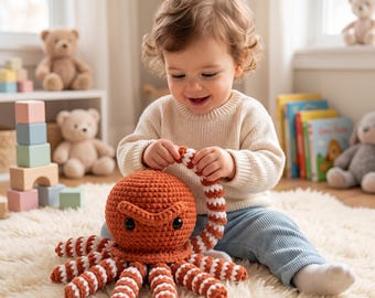 Patrón de pulpo a crochet, PDF de animal marino amigurumi, tutorial de juguete de peluche adorable, proyecto de pulpo reversible