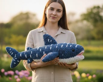 Patrón de ganchillo de tiburón ballena, peluche gigante de amigurumi, PDF con hilo grueso sin costuras