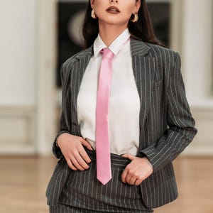 Luxury Grey Striped Suit - Blazer And Skirt