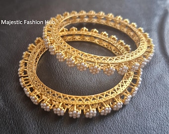 Brazaletes étnicos chapados en oro con perlas, brazalete tradicional indio