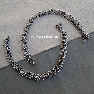 Tobillera india de plata oxidada Ghungroo, joyería Bollywood Payal