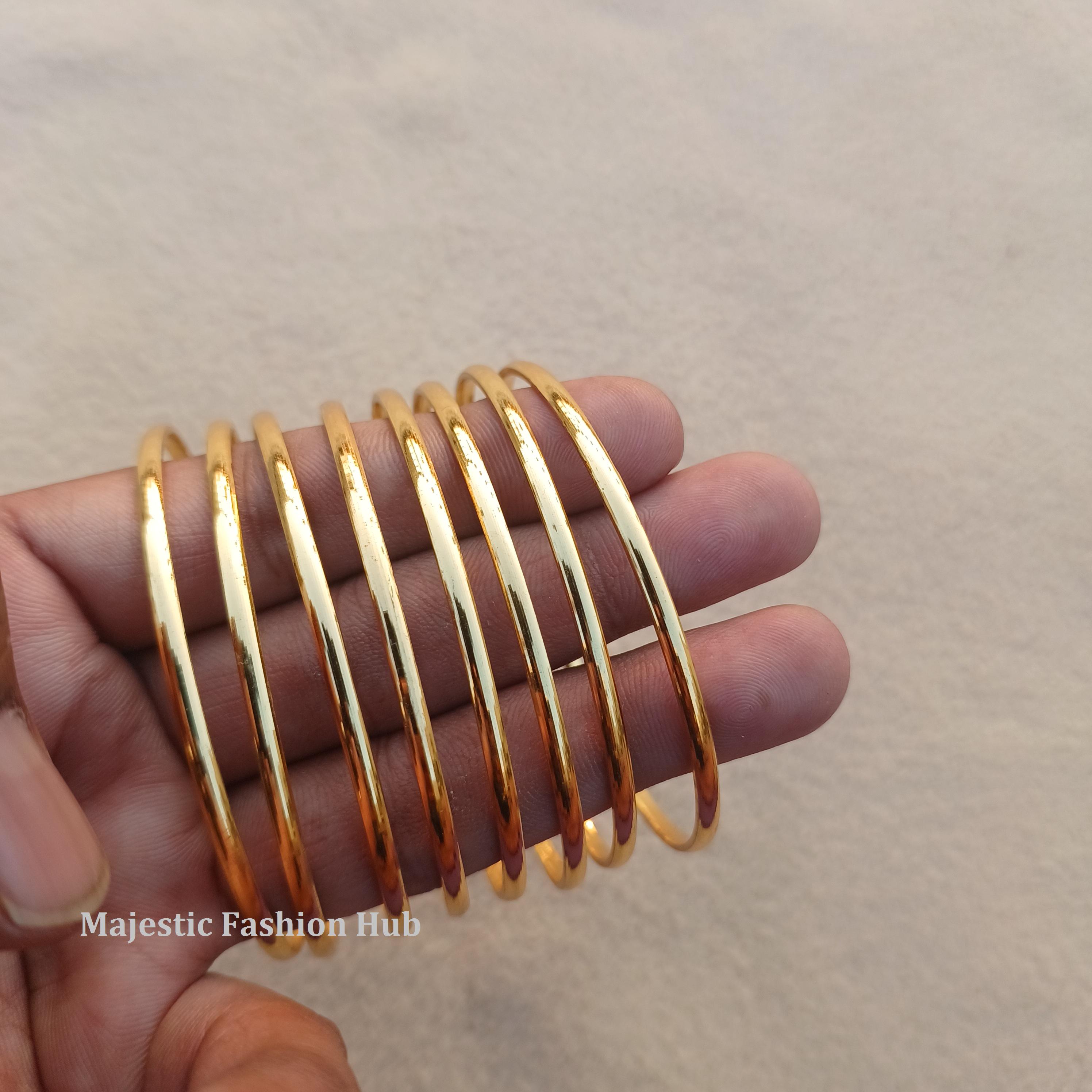 Gold Plated Plain Bangles Women 8pcs Golden Bangle Traditional