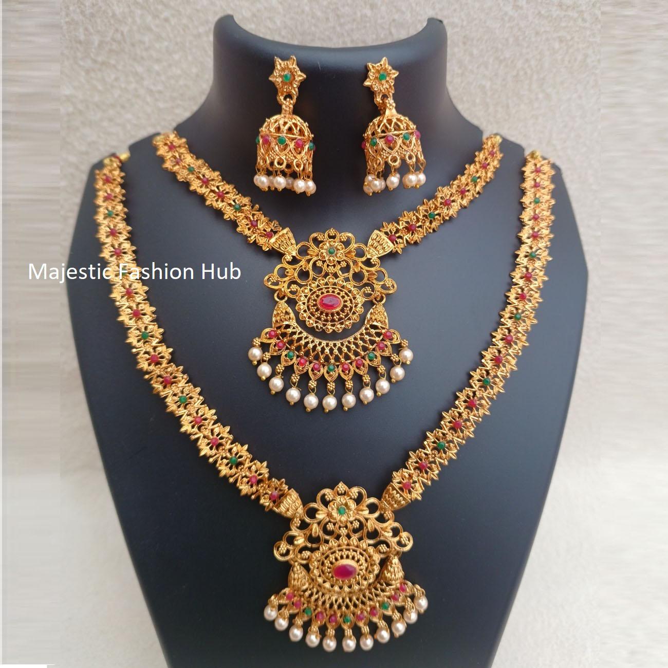 Combo Heavy South Indian Gold Plated Long Necklace With Jhumki