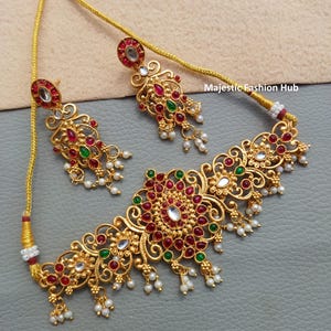 Vergoldete Kundan Halskette & Ohrring Set Indischer Hochzeitsschmuck