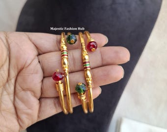 Multi Beads Golden Brass Bangles Design Kada 2Pcs Indian Bangle 2.4 Size