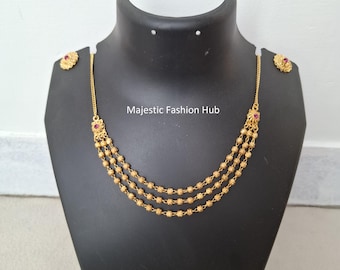 Bridal Gold Plated Kundan Necklace & Earring Set Indian Wedding LightWeight Jewellery