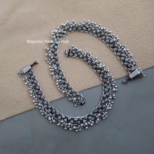 Tobillera Ghungroo de plata oxidada, joyería india Bollywood Payal