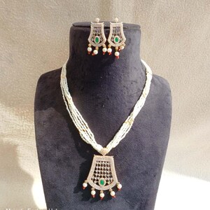 Artificial Beads Kundan Long Necklace Earring Festive Women Jewellery Ethnic Wear