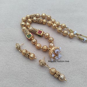 Ethnische Bollywood Vergoldete Lange Halskette Trendy Frauen Tempel Südindische Schmuck Ohrring MJ08
