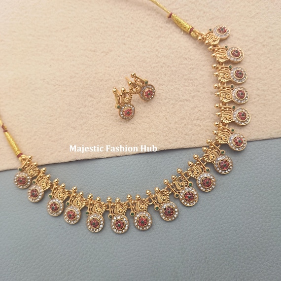 Indian Bollywood Gold Plated Necklace Ethnic Wear Festive Jewellery Set Trendy Earrings MJ34