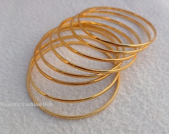 Gold Plated Plain Bangles Women 8Pcs Golden Bangle Traditional Wedding Chudiya