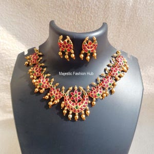 Kundan Halskette Ohrring Set: Vergoldet Südindische Schmuck MJ31
