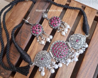 Indian Necklace With Earring Oxidized Silver Ethnic Look Stylish Jewellery Gift For Her