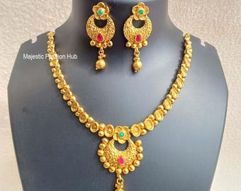 Antique Gold Plated Multi Kundan Necklace Earring Traditional Women Wear Jewelry MJ35