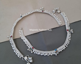 Verzilverde kundan-teen enkelbandje Indiaas traditioneel etnisch fancy Payal For Her