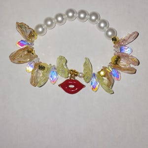Fairycore charm bracelet fairy wings bracelet whimsigoth core jewelry accessories leaf charm bracelet pearl bracelet- Strawberry Orange Mint
