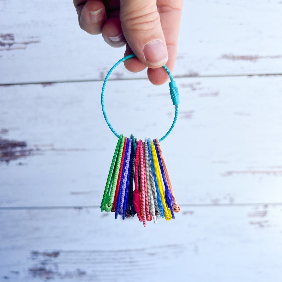 60 Pack 6" Stainless Steel Cable Keychain With Screw Lock, 2MM Wire Keychain Cable For Tags Or Dolls, Large Key Rings Loops Holder, Wire Rings For DIY Key Chains (Multicolor