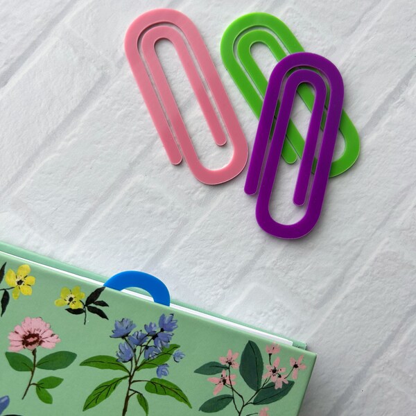 Paper clip book mark large clip notebook colored acrylic bookmark set of 4 book marks pink blue purple green page binder teacher gift easter