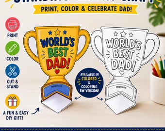 World's Best Dad Trophy Craft Printable | Vatertags-Ausmalaktivität | Einfaches Geschenk zum Selbermachen