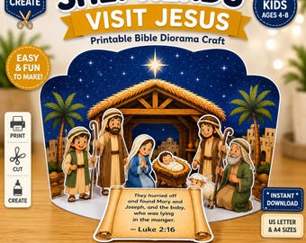 Shepherds Visit Jesus Printable Diorama Craft (Digital Download)
