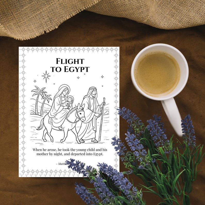 Nativity Scripture Coloring Page | Flight to Egypt | Matthew 2:14 KJV ...