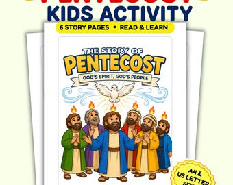 Historia de Pentecostés para niños / Hechos 2 / Lección de escuela dominical en PDF / Lectura y aprendizaje imprimible
